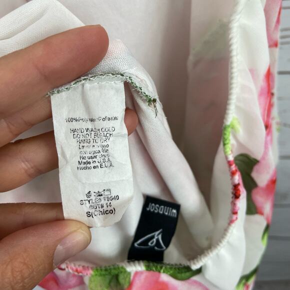 Windsor S White Pink Floral Chiffon Pleated Halter Backless Side Tie Blouse Top - Picture 8 of 8